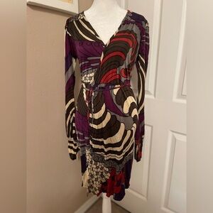 Rochelle Rodriguez Clothing vintage long sleeve wide cuff multicolor wrap dress.
